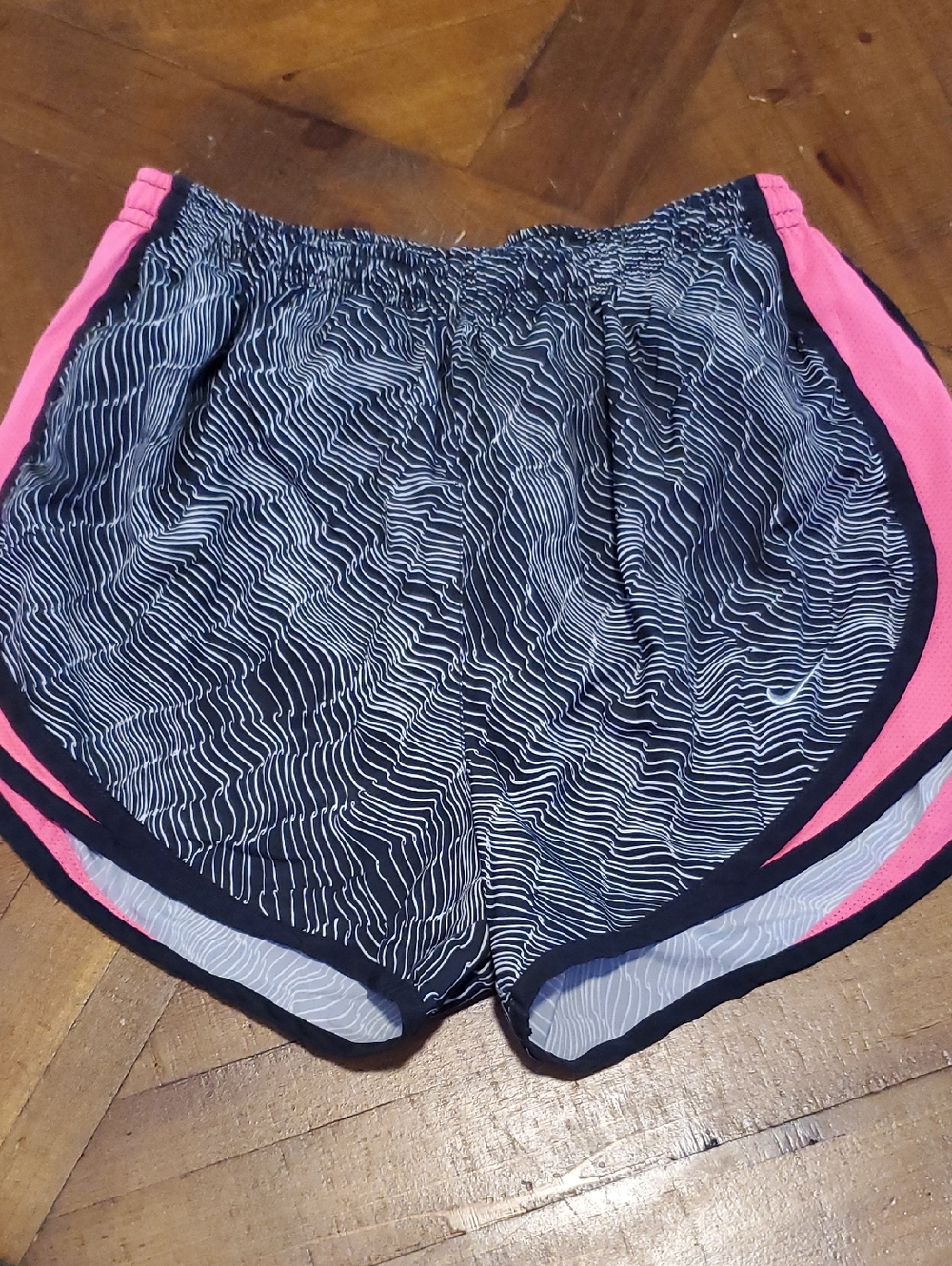 Nike Women's Black Shorts with Pink Side Panels and Wave Print